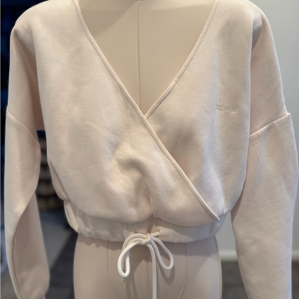 GUESS Women's Alanis Cropped Faux-Wrap Sweatshirt Long Sleeve Small - Picture 5 of 6